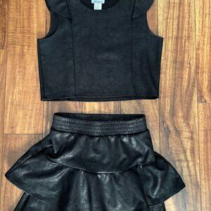 BD Junior Two Piece Black Pleather Skirt and Top Set, Size 1